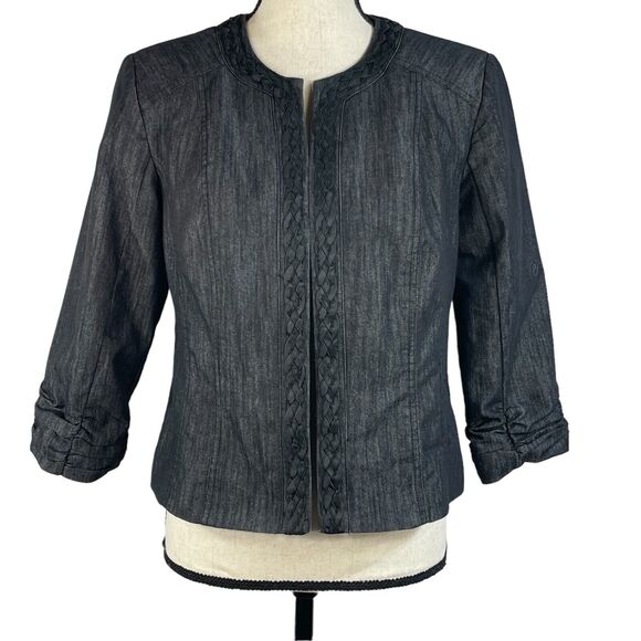 Dressbarn Small Jacket Blazer Open-Front 3/4 Sleeve Lined Braided Accent Gray - Picture 1 of 10